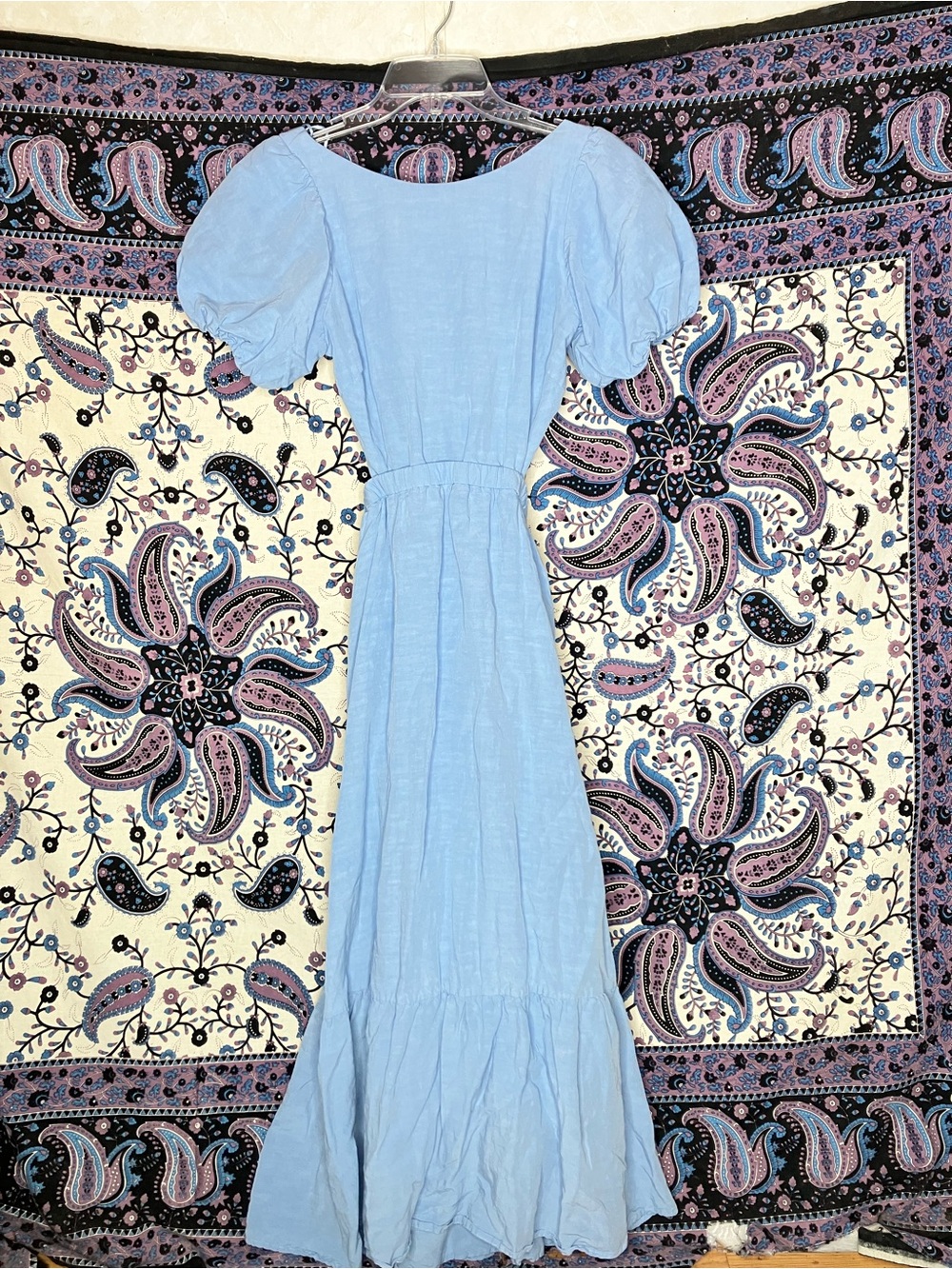 Astr Jelena puff sleeve cutout dress M linen